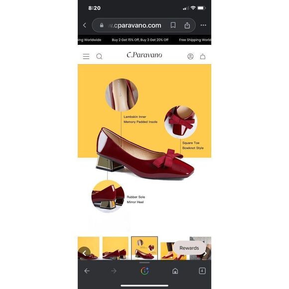 C.PARAVANO Women’s Red Block Heels Size EU 39 US 8 Square Toe Patent Leather New - Picture 3 of 12